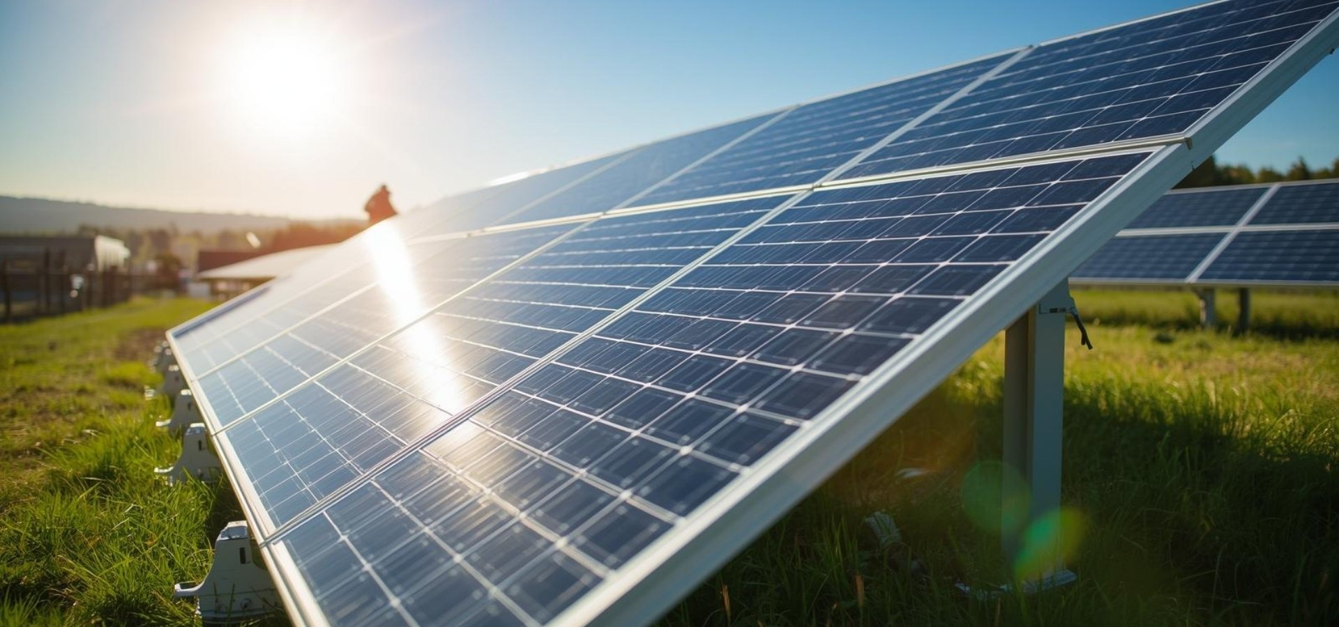 Paneles solares instalados en campo en Luján, Buenos Aires.
